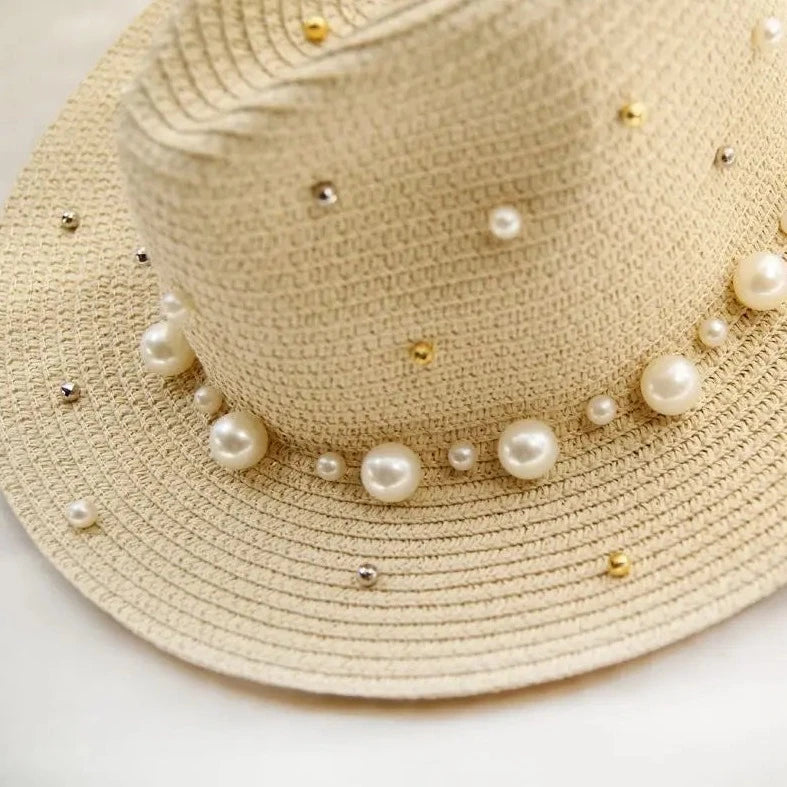 Summer Hats - Straw Hat with Pearls - Beach Hat - Luxury Hat