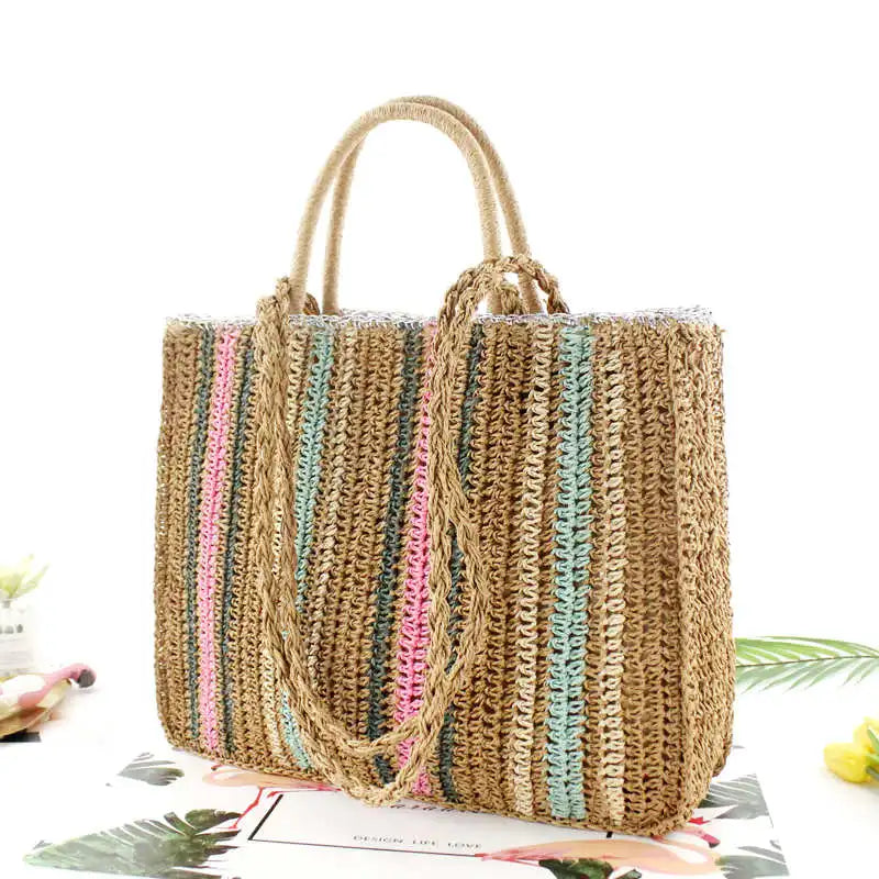 Colorful Straw Shoulder Bag - Portable Fashion Handbag for Beachy Vibes