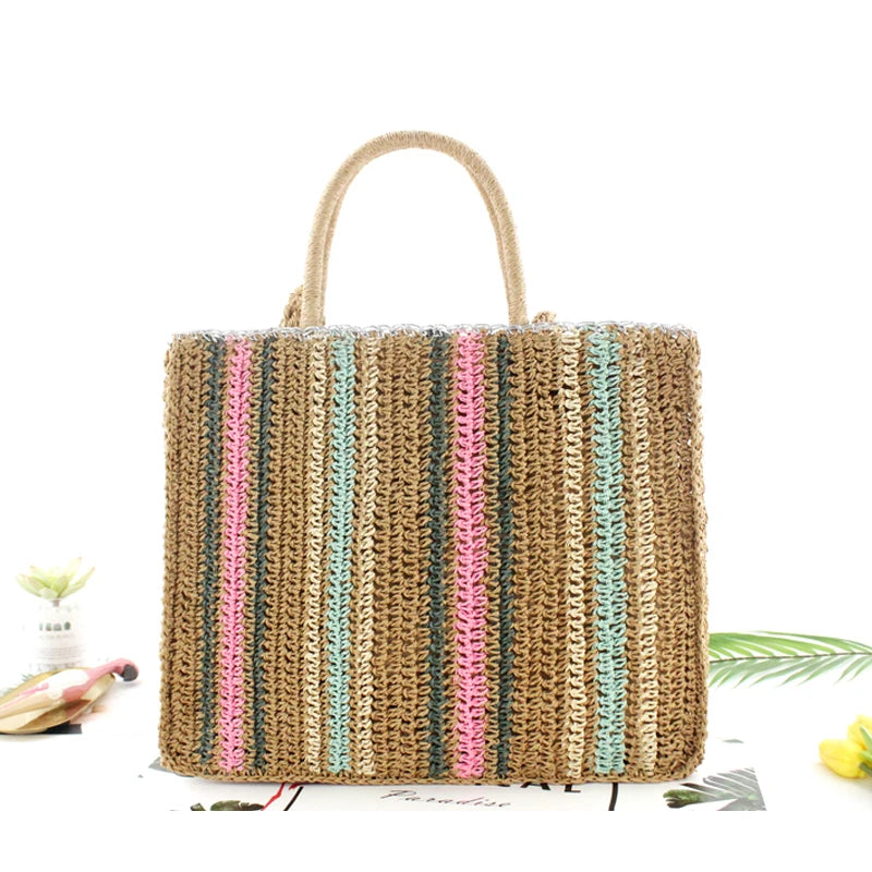 Colorful Straw Shoulder Bag - Portable Fashion Handbag for Beachy Vibes