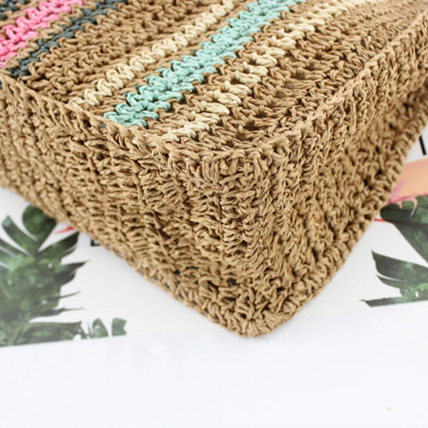 Colorful Straw Shoulder Bag - Portable Fashion Handbag for Beachy Vibes