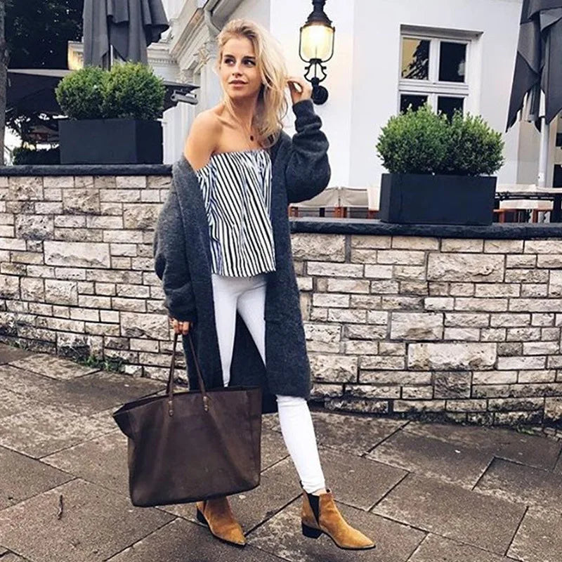Elegant Striped Tops Off the Shoulder - Elegant Sexy Shirts - Women Tops Blouse with Choker