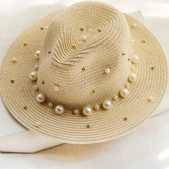 Summer Hats - Straw Hat with Pearls - Beach Hat - Luxury Hat