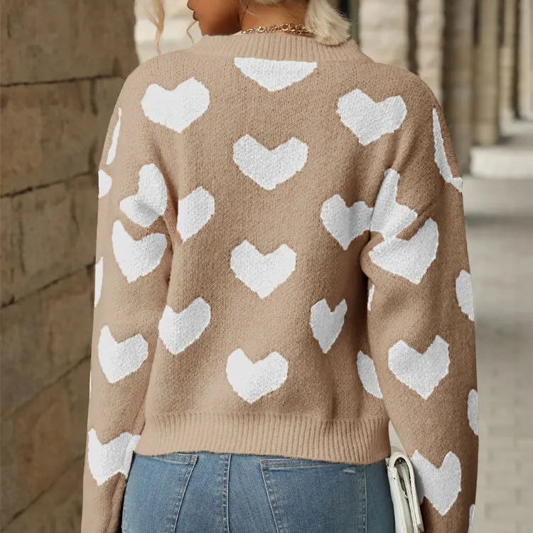 Sweet And Caring Women's Long Sleeved Sweater - Valentine's Day Casual Pink Sweater Round Neck