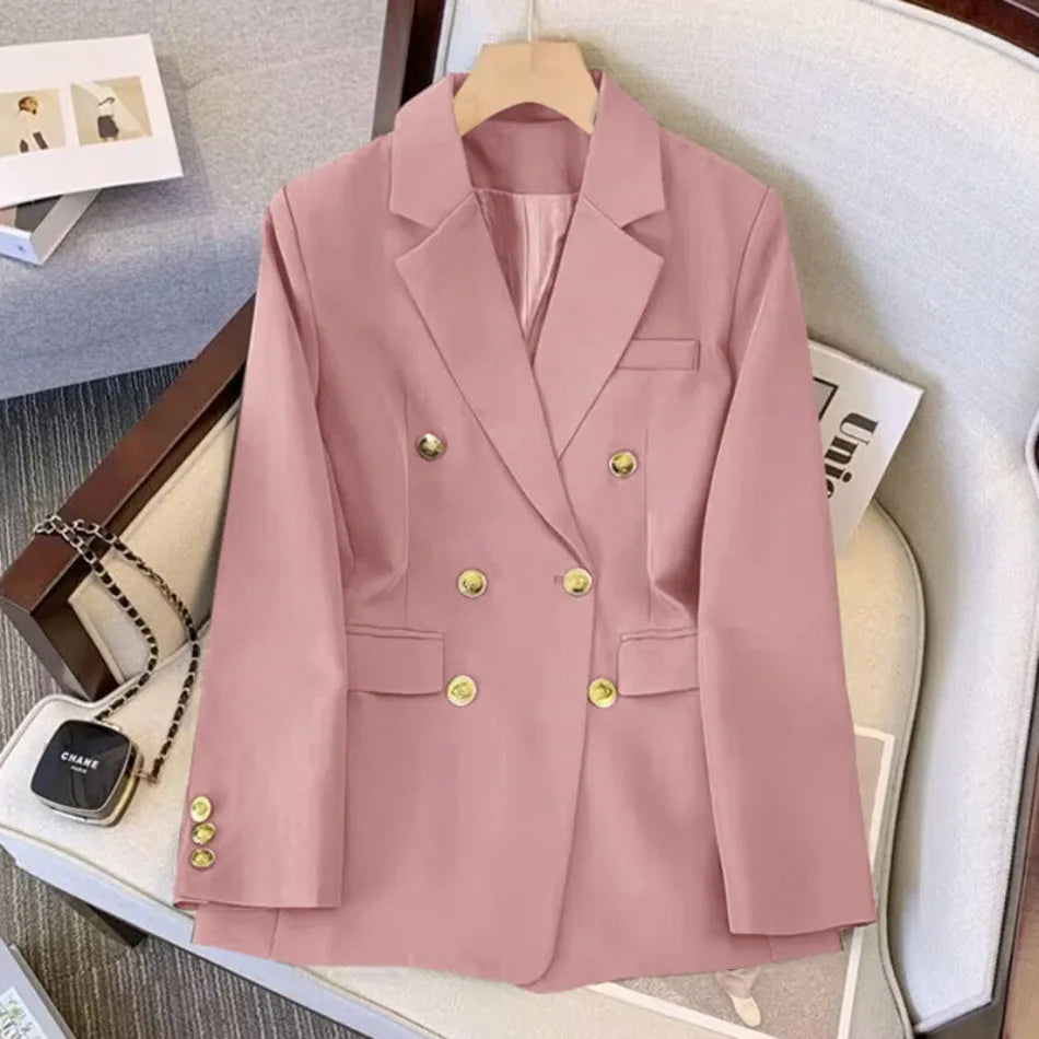 Lined six-button long-sleeved blazer in solid colors