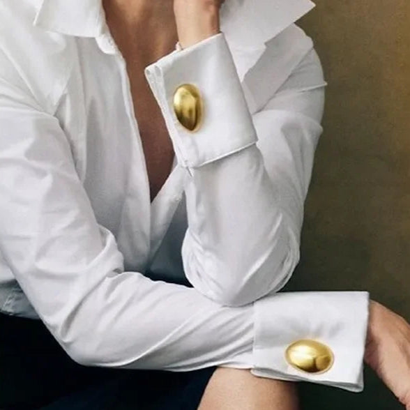 Black or White Shirts Office Lady - Long Sleeves Classic Top -  Original Clothing Blouse