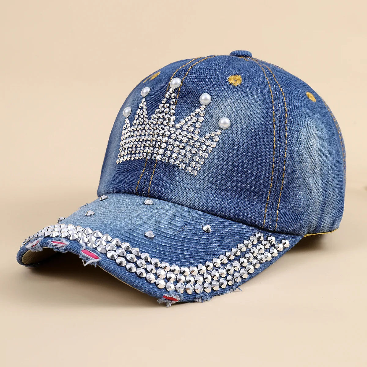 Cap Women Retro Street Crown Beads Denim Sunshade Baseball Hat Female Outdoor Casual Summer Hats For Women Sun Visor