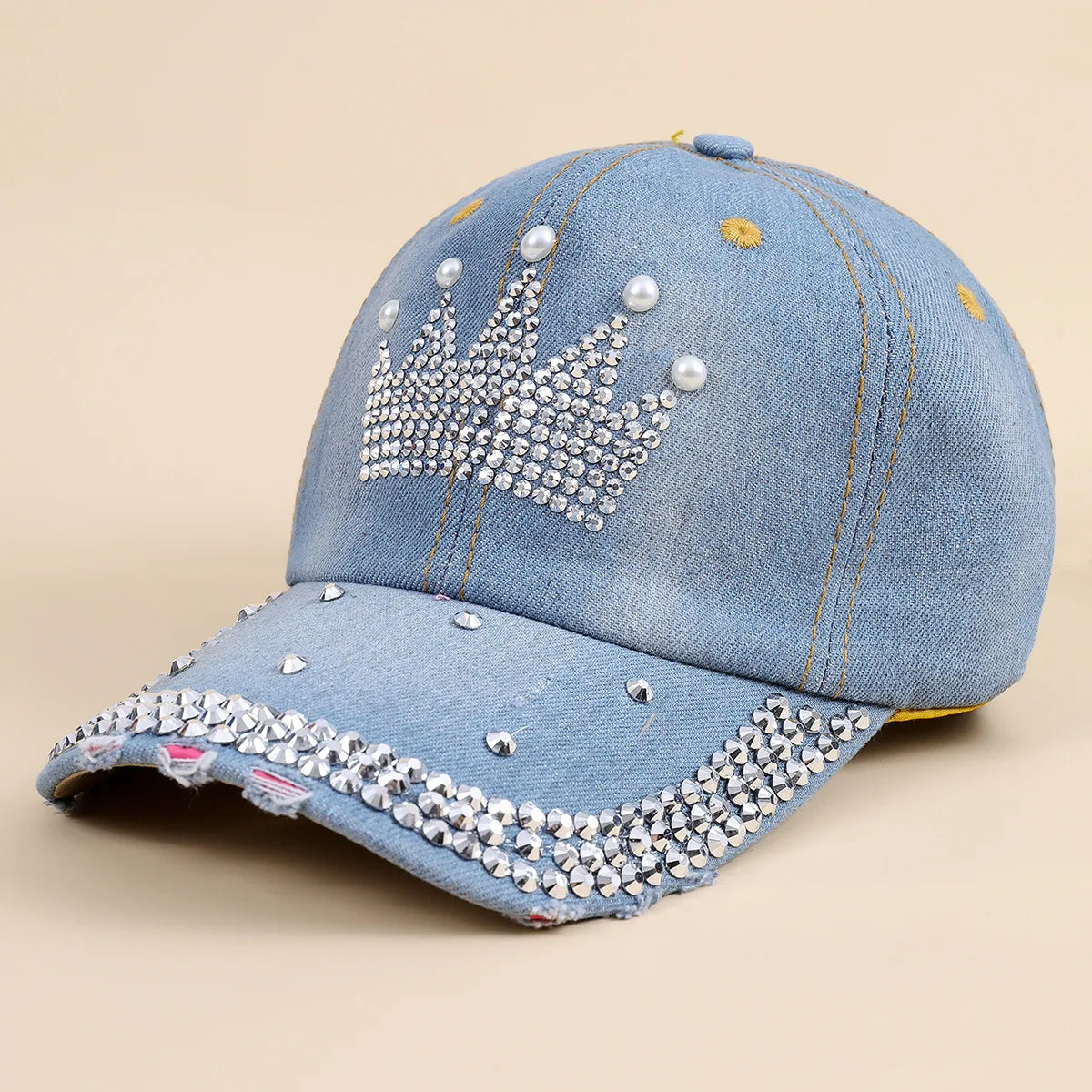 Cap Women Retro Street Crown Beads Denim Sunshade Baseball Hat Female Outdoor Casual Summer Hats For Women Sun Visor