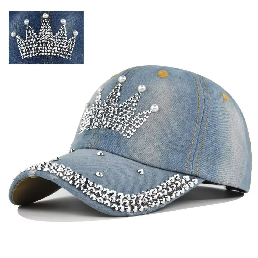 Cap Women Retro Street Crown Beads Denim Sunshade Baseball Hat Female Outdoor Casual Summer Hats For Women Sun Visor
