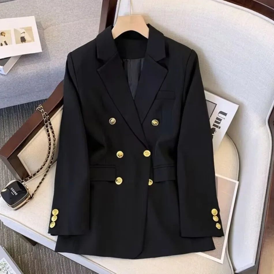 Lined six-button long-sleeved blazer in solid colors