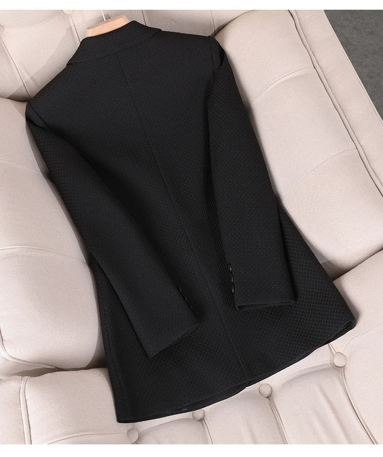 Formal Blazer Ladies Female Orange - Black - Green - Plaid Long Sleeve Single Breasted Work Wear Jacket Coat For Autumn Winter