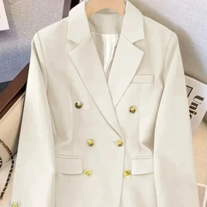 Lined six-button long-sleeved blazer in solid colors