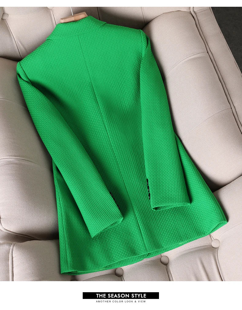 Formal Blazer Ladies Female Orange - Black - Green - Plaid Long Sleeve Single Breasted Work Wear Jacket Coat For Autumn Winter
