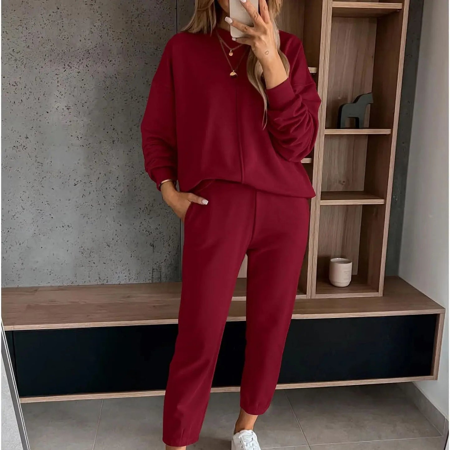 Mocha Color Casual T-shirt Pants Women's 2 Piece Set Fashion Simple Pocket Nine Point Pants Sports Suit Female 2025