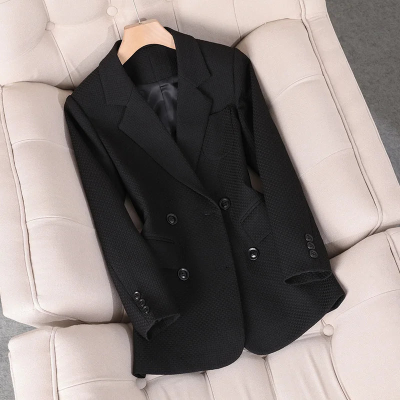 Formal Blazer Ladies Female Orange - Black - Green - Plaid Long Sleeve Single Breasted Work Wear Jacket Coat For Autumn Winter