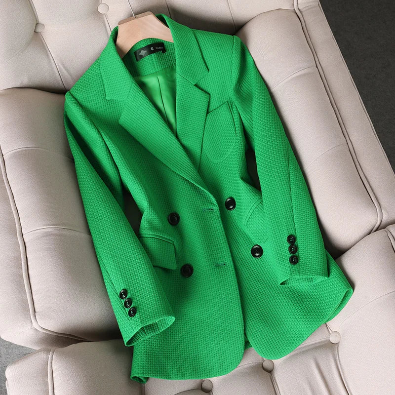 Formal Blazer Ladies Female Orange - Black - Green - Plaid Long Sleeve Single Breasted Work Wear Jacket Coat For Autumn Winter