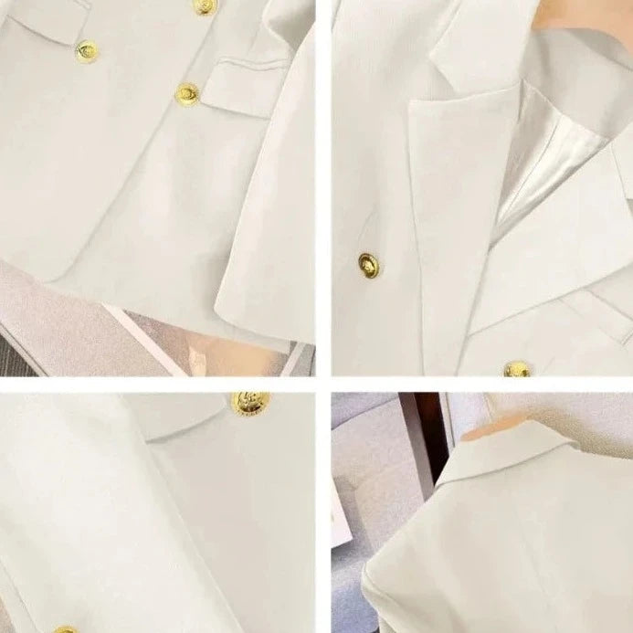 Lined six-button long-sleeved blazer in solid colors