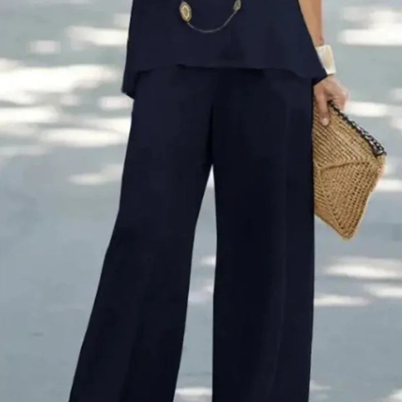 Two-Piece Set Halter Sleeveless V-Neck Top & High Waist Pants Set Casual Femme Fashion Loose Outfits for Woman