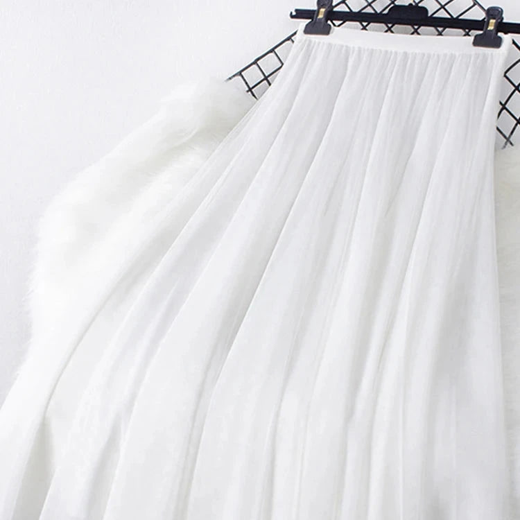 Long Tulle Skirt - Casual High Waist Solid Simple 3 Layers Long Skirt - Long skirt in various colors