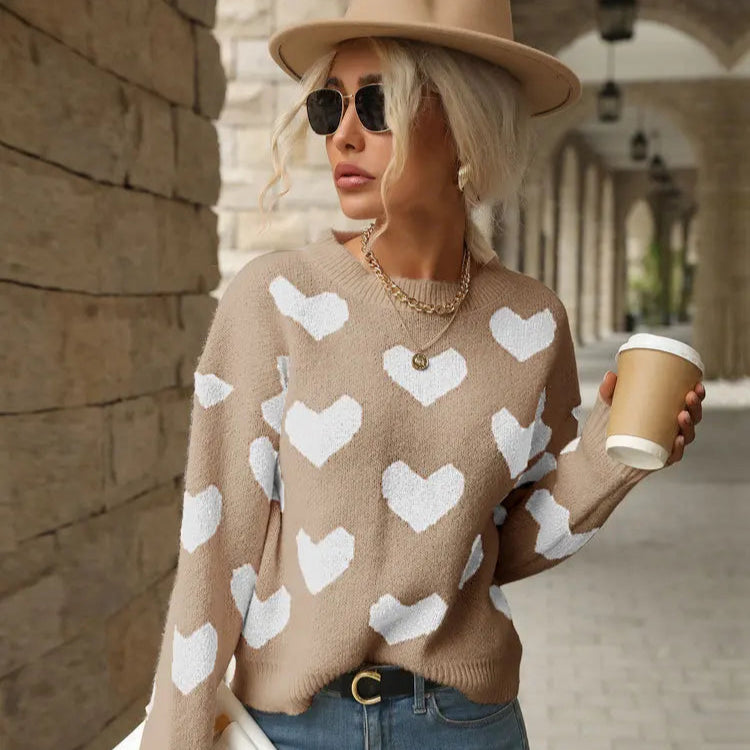 Sweet And Caring Women's Long Sleeved Sweater - Valentine's Day Casual Pink Sweater Round Neck