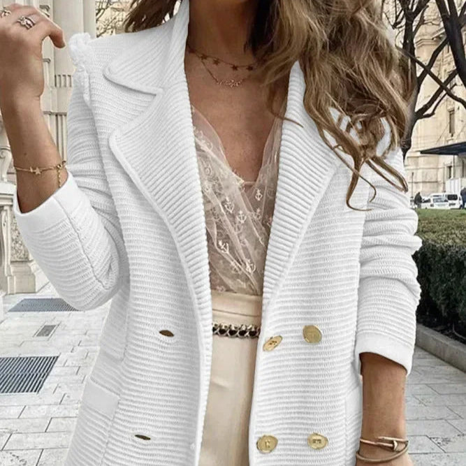 Women Double Breasted Button Solid Color Autumn Winter Blazer Jacket Fashion Casual Long Sleeve Coat Cardigan