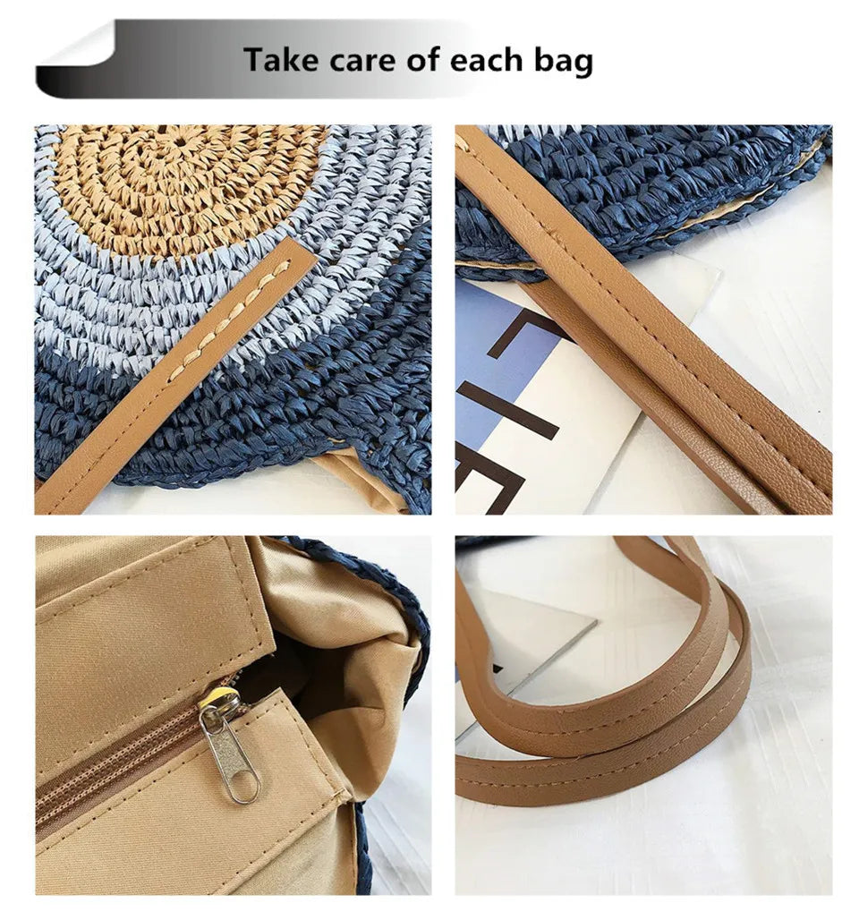 Round Straw Bag  for Summer - Beach Bag