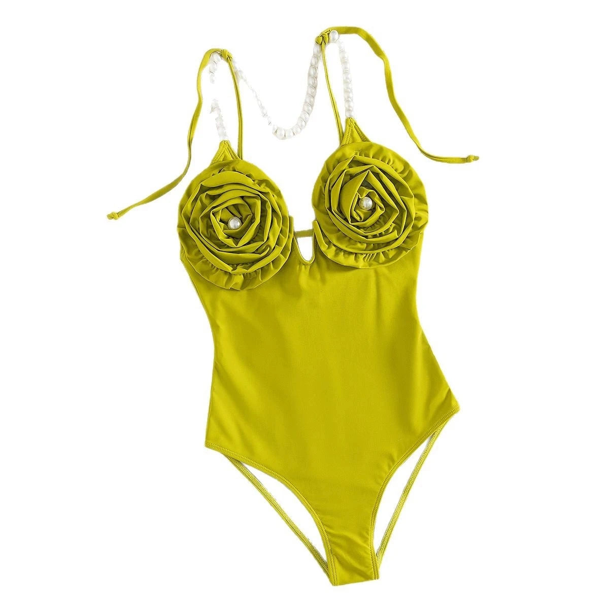 Solid Color Deep V One-piece Swimsuit Female Sexy 3D Flower Monokini Swimsuit Brazilian Bikini Swimwear Female Bodysuit