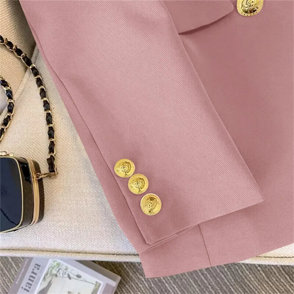 Lined six-button long-sleeved blazer in solid colors