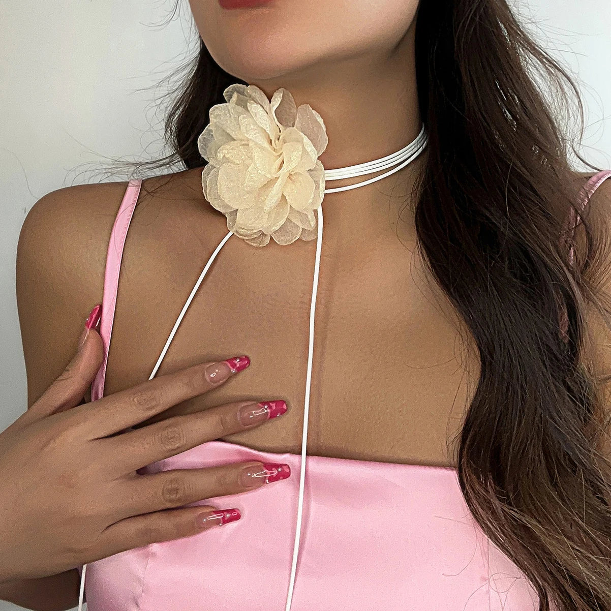 Romantic Gothic Big Rose Flower Clavicle Chain Necklace for Women Ladies Korean Fashion Adjustable Rope Choker