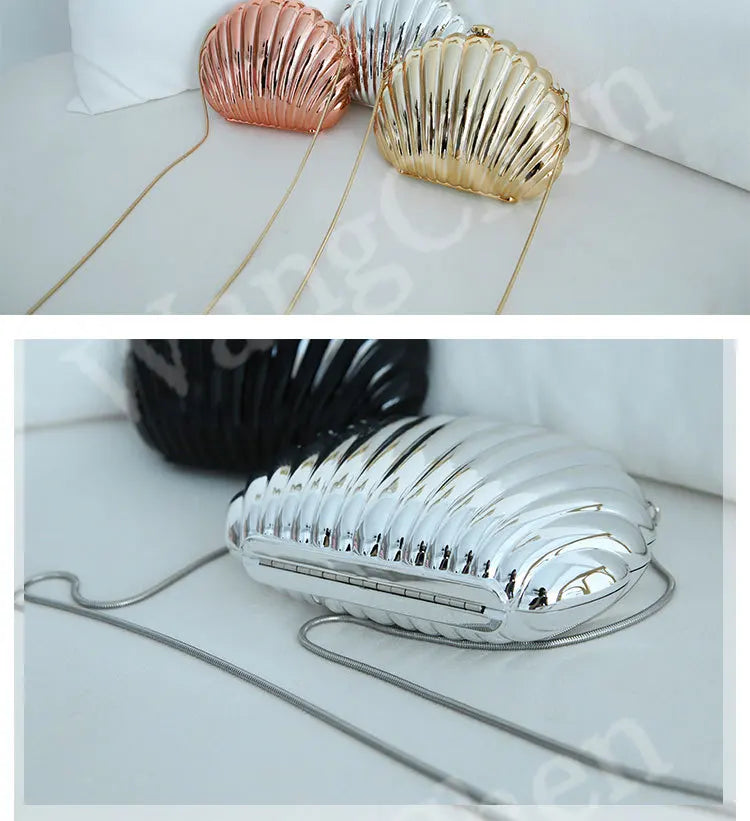 Seashell Handbags Metal Snake Chain - Crossbody Bag - Small shell bag
