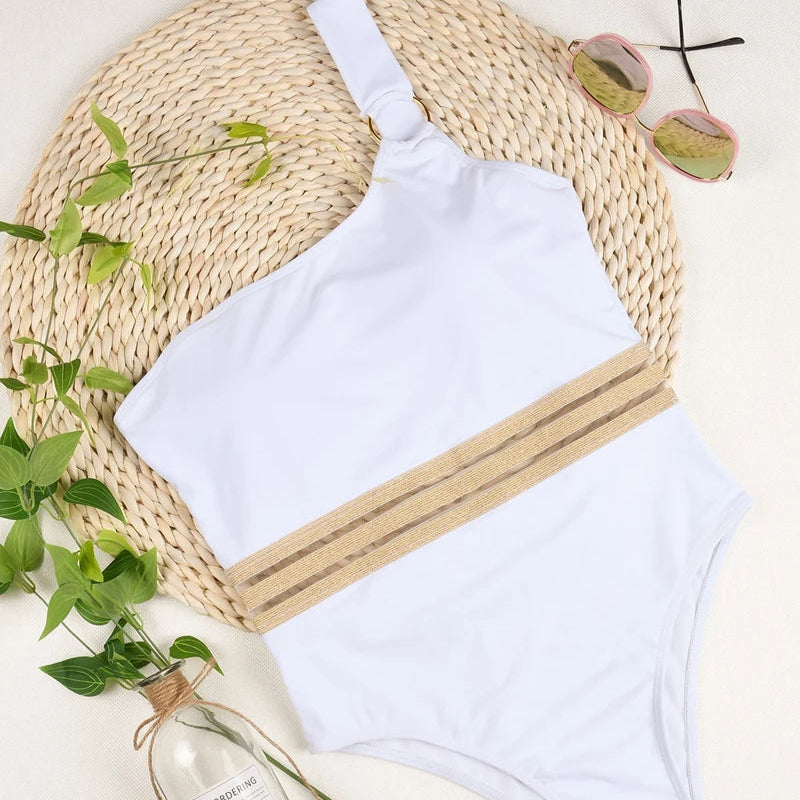 One Piece Women's Swimsuit Push Up Swimwear High Waist One Shoulder Bathing Suit Female Bodysuit Beach Wear Monokini
