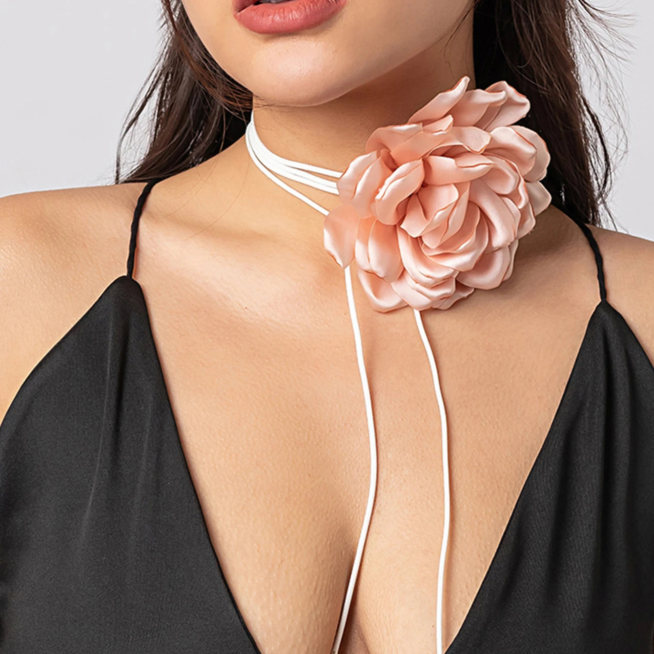 Romantic Gothic Big Rose Flower Clavicle Chain Necklace for Women Ladies Korean Fashion Adjustable Rope Choker