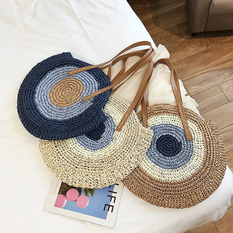 Round Straw Bag  for Summer - Beach Bag