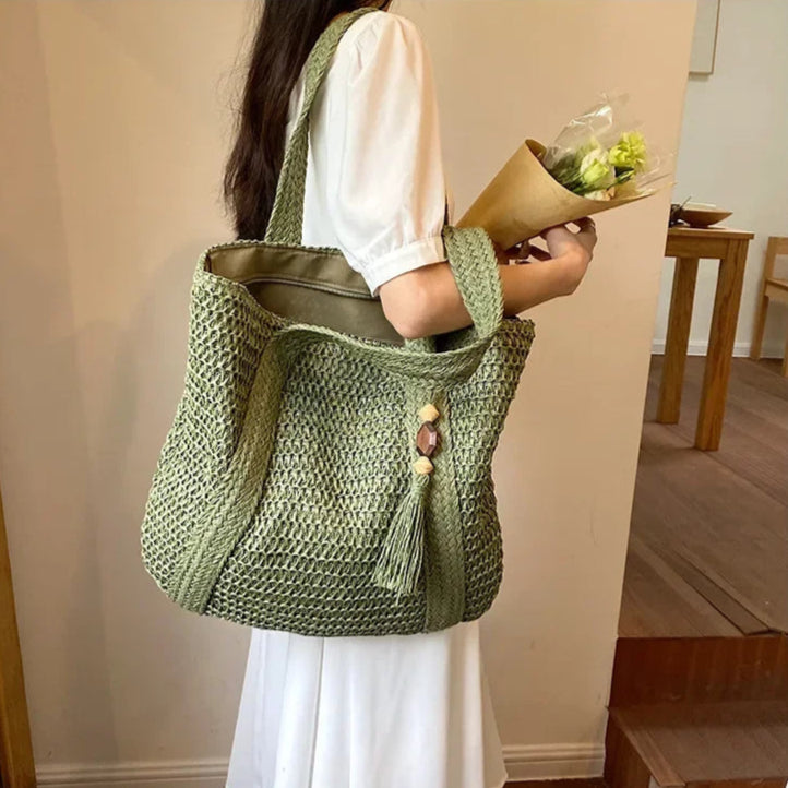 Elegant Ladies Straw Woven Handbag Women Holiday Beach Commute Casual Tote Top-Handle Bags Fashion Retro Shoulder Bags