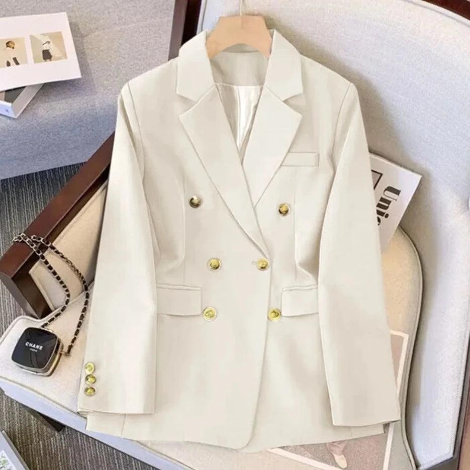 Lined six-button long-sleeved blazer in solid colors