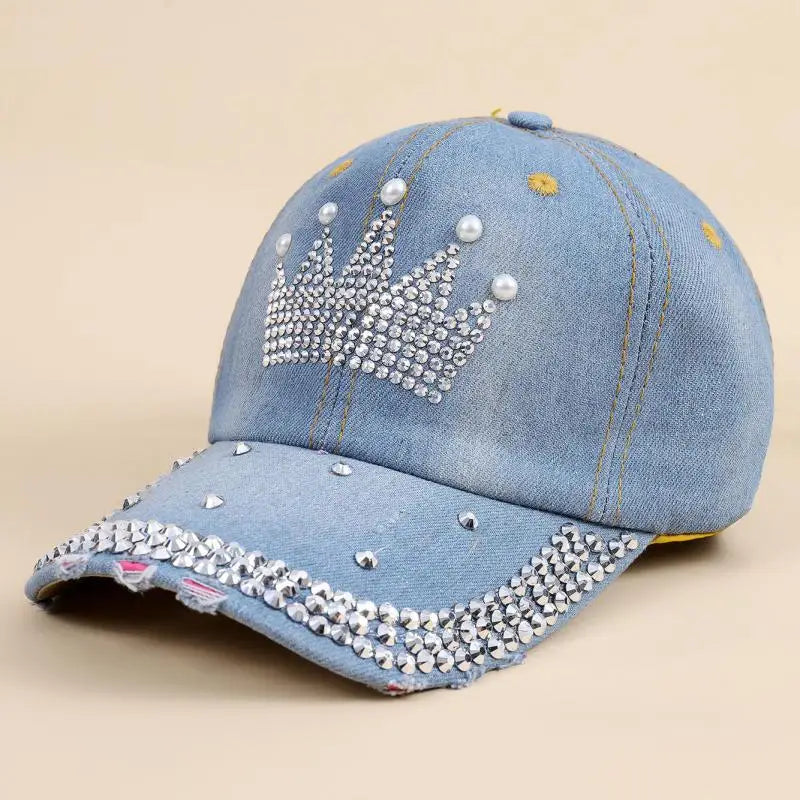 Cap Women Retro Street Crown Beads Denim Sunshade Baseball Hat Female Outdoor Casual Summer Hats For Women Sun Visor