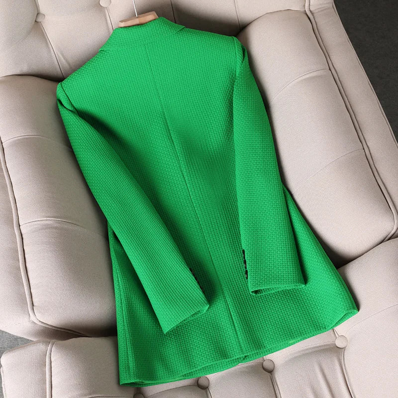 Formal Blazer Ladies Female Orange - Black - Green - Plaid Long Sleeve Single Breasted Work Wear Jacket Coat For Autumn Winter