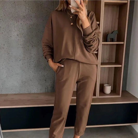 Mocha Color Casual T-shirt Pants Women's 2 Piece Set Fashion Simple Pocket Nine Point Pants Sports Suit Female 2025