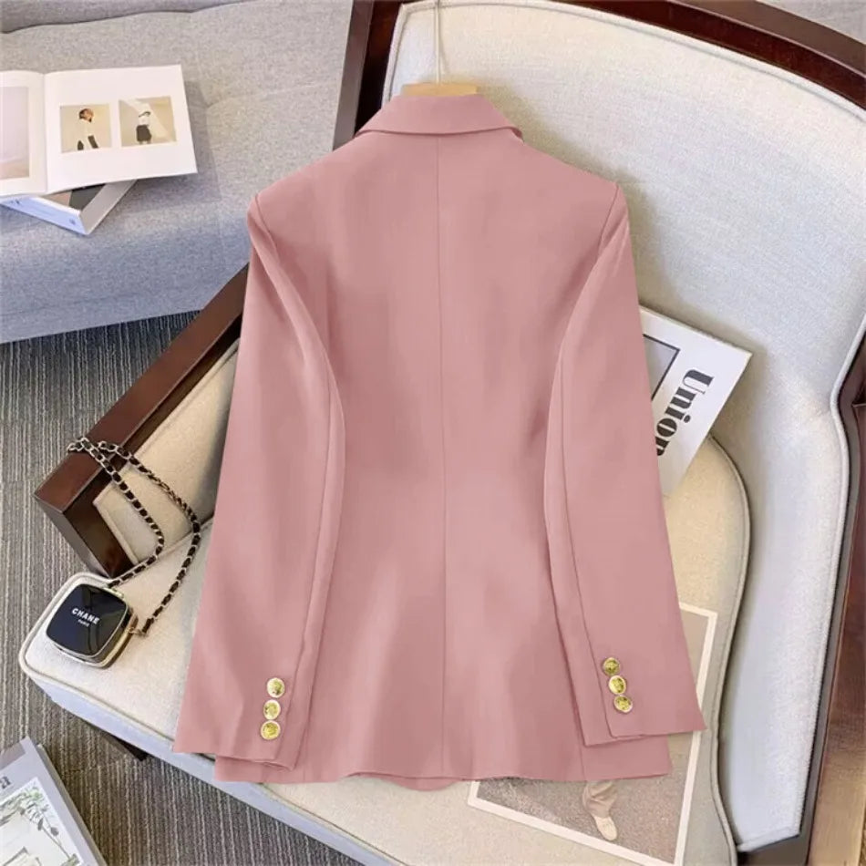 Lined six-button long-sleeved blazer in solid colors