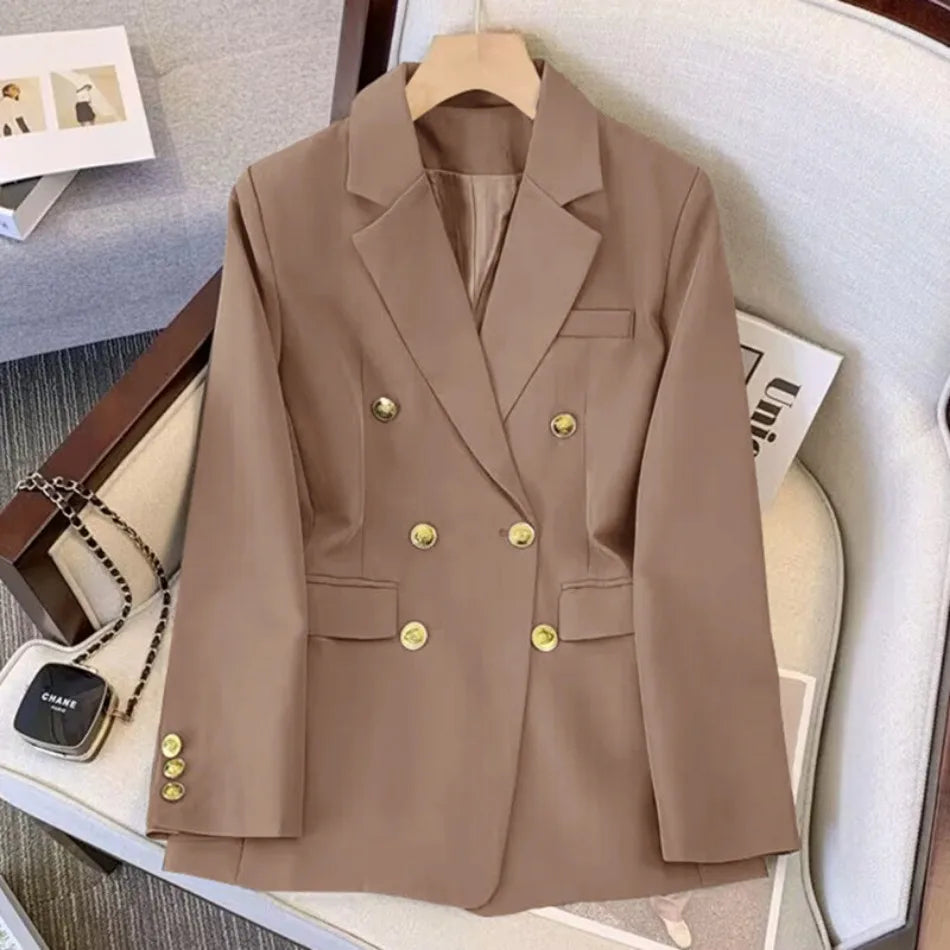 Lined six-button long-sleeved blazer in solid colors