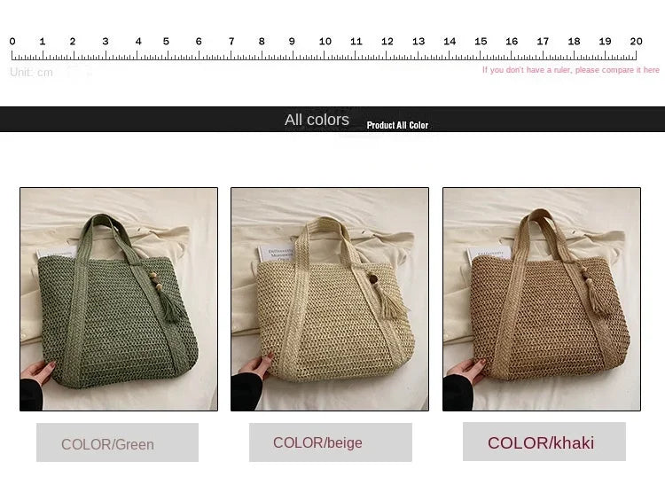Elegant Ladies Straw Woven Handbag Women Holiday Beach Commute Casual Tote Top-Handle Bags Fashion Retro Shoulder Bags