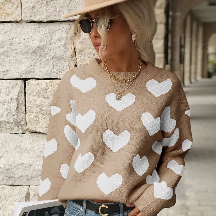 Sweet And Caring Women's Long Sleeved Sweater - Valentine's Day Casual Pink Sweater Round Neck