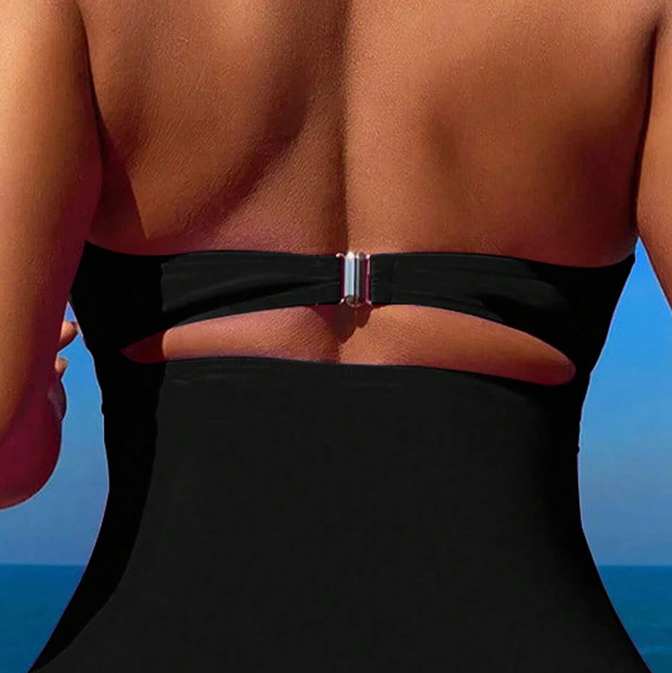 Drawstring One-piece Women Swimsuit Female High Waisted Bikini Bandeau Halter Bathing Suit Swimming for Monokini