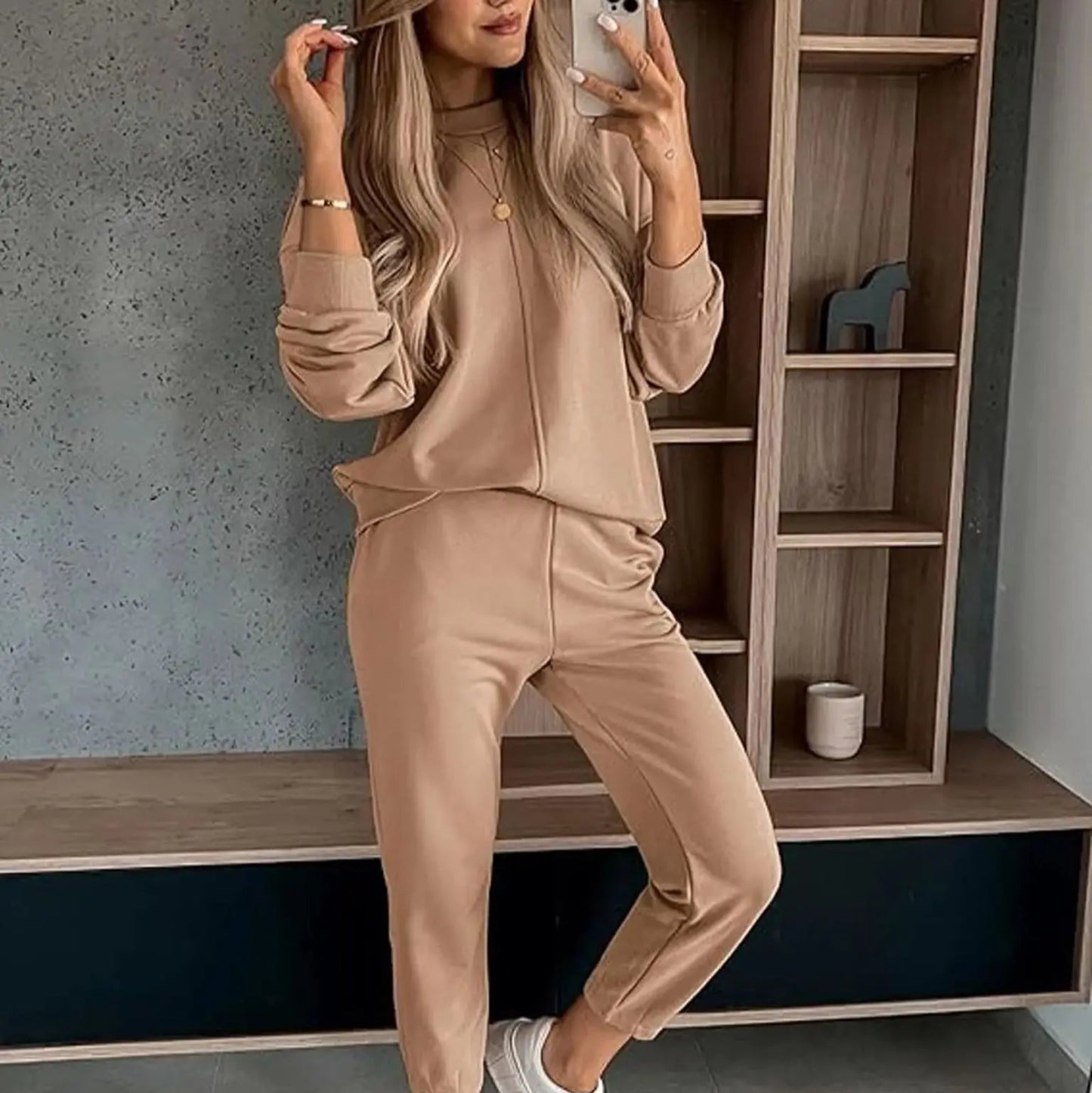 Mocha Color Casual T-shirt Pants Women's 2 Piece Set Fashion Simple Pocket Nine Point Pants Sports Suit Female 2025