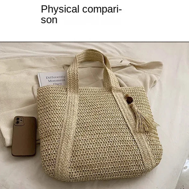 Elegant Ladies Straw Woven Handbag Women Holiday Beach Commute Casual Tote Top-Handle Bags Fashion Retro Shoulder Bags