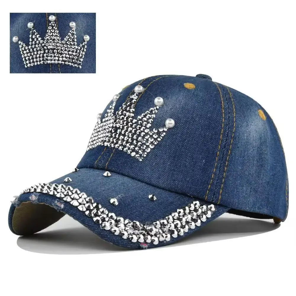 Cap Women Retro Street Crown Beads Denim Sunshade Baseball Hat Female Outdoor Casual Summer Hats For Women Sun Visor