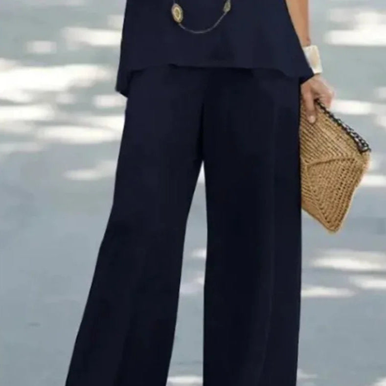 Two-Piece Set Halter Sleeveless V-Neck Top & High Waist Pants Set Casual Femme Fashion Loose Outfits for Woman