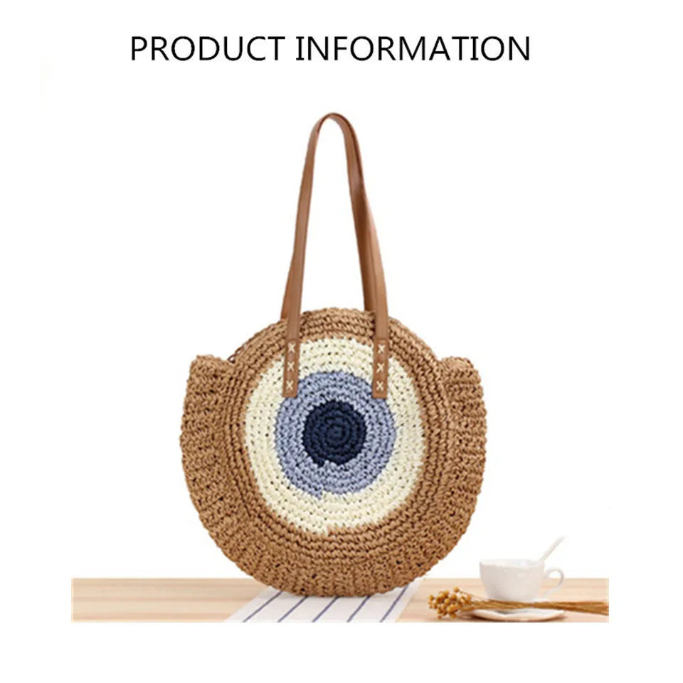Round Straw Bag  for Summer - Beach Bag