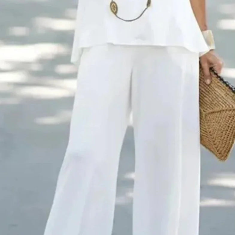 Two-Piece Set Halter Sleeveless V-Neck Top & High Waist Pants Set Casual Femme Fashion Loose Outfits for Woman