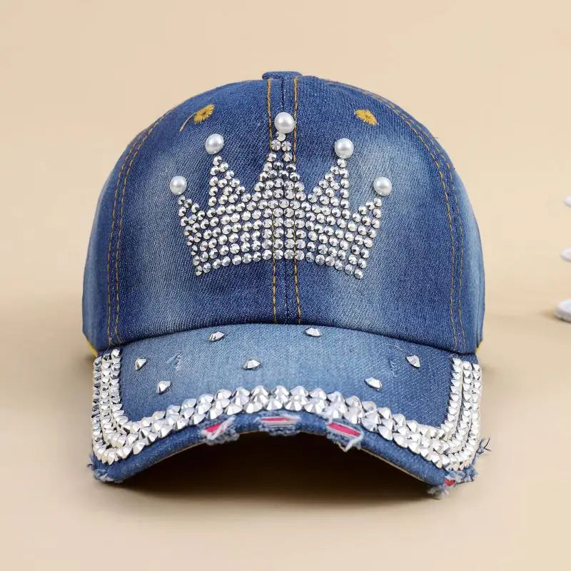Cap Women Retro Street Crown Beads Denim Sunshade Baseball Hat Female Outdoor Casual Summer Hats For Women Sun Visor