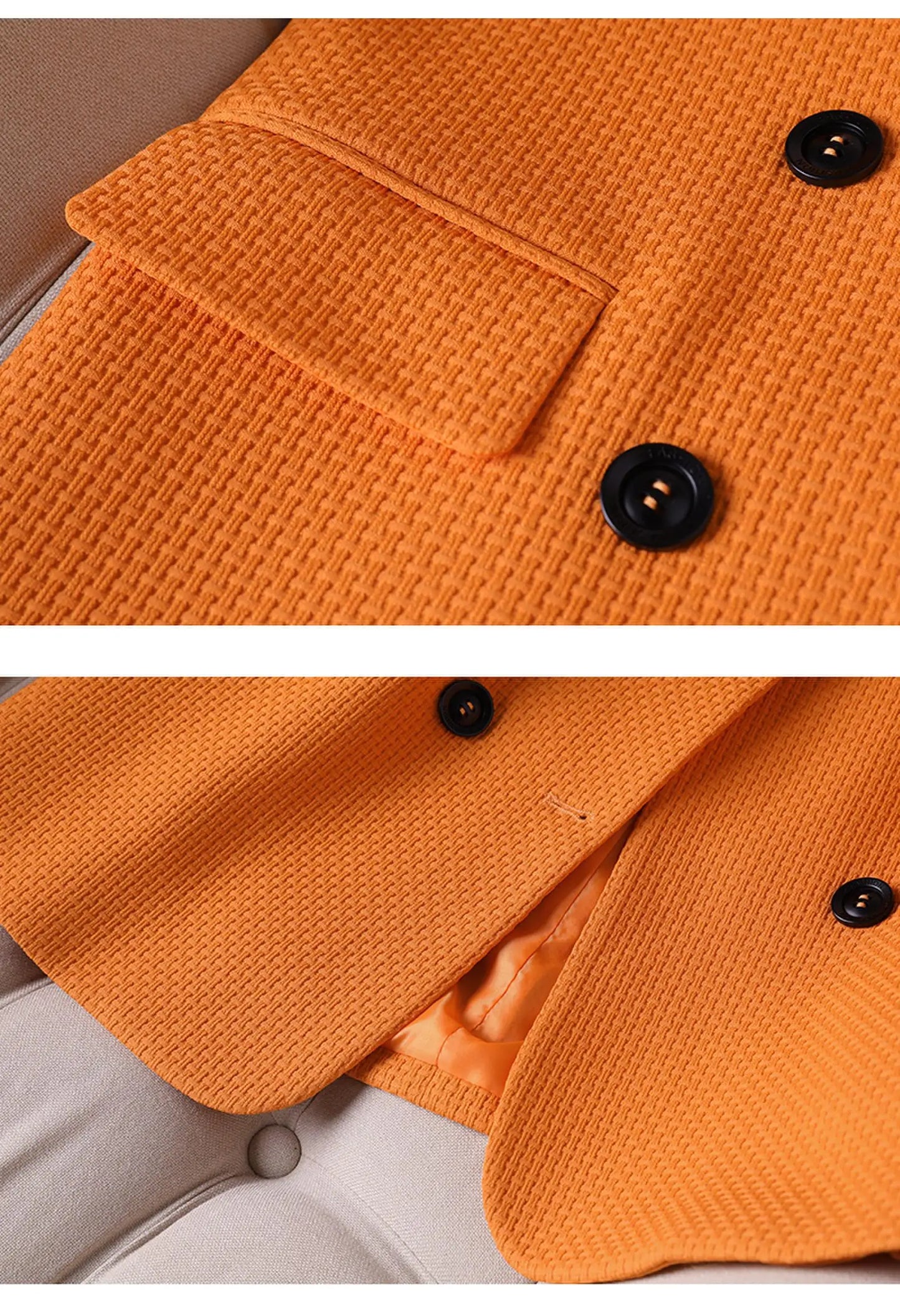 Formal Blazer Ladies Female Orange - Black - Green - Plaid Long Sleeve Single Breasted Work Wear Jacket Coat For Autumn Winter